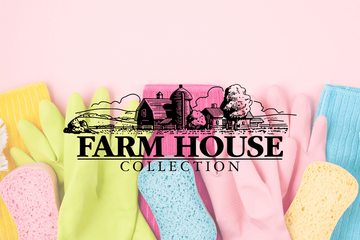 A collection of bright colored cleaning supplies