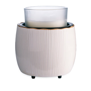 White textured planter with a glass container on a white background