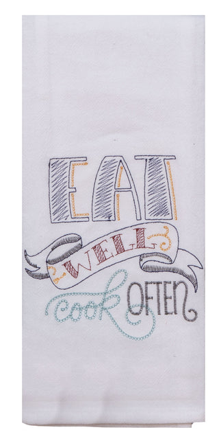 Eat Well Embroidered Towel